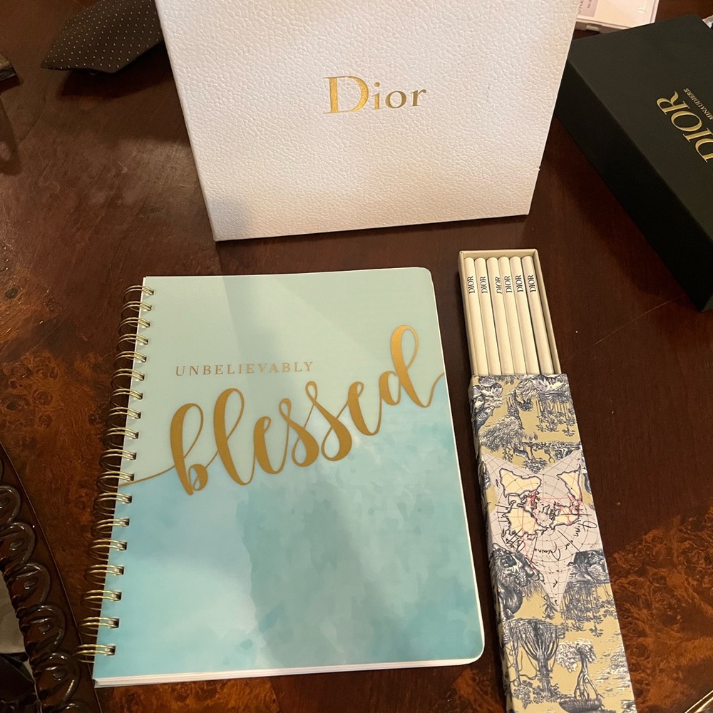 Dior Pencil Set Blue & Gold Spiral Notebook